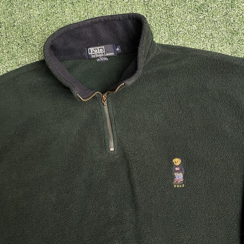 Vintage Polo Ralph Lauren Polo Bear Fleece XL Forest Green Quarter Zip Gorpcore